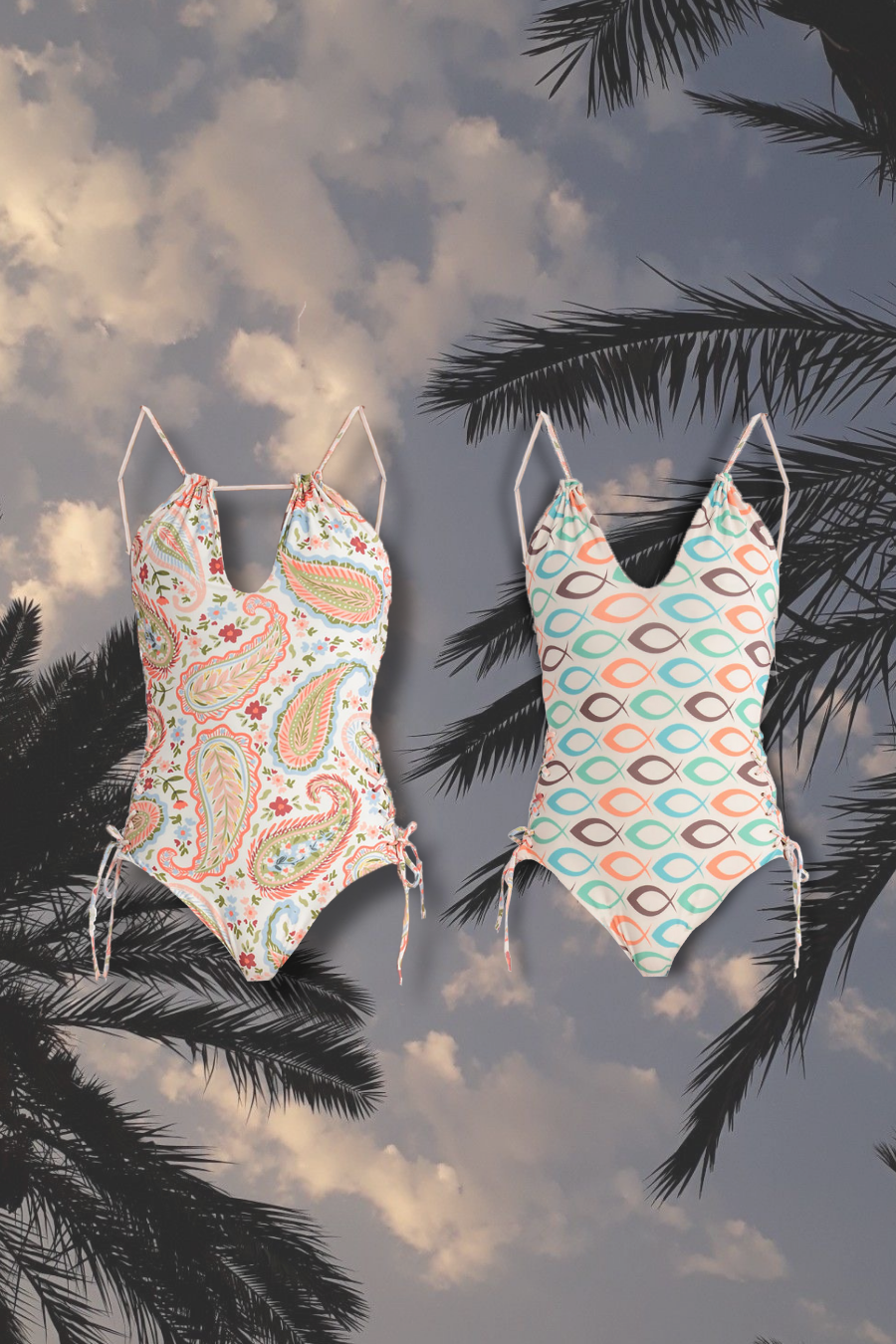 Costume Intero Reversibile Fantasia Boho & Pesci