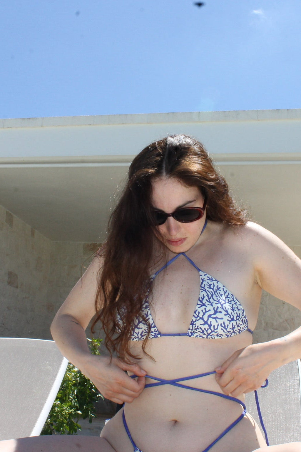 Bikini Due Pezzi Triangolo Fantasia Corallo Blu