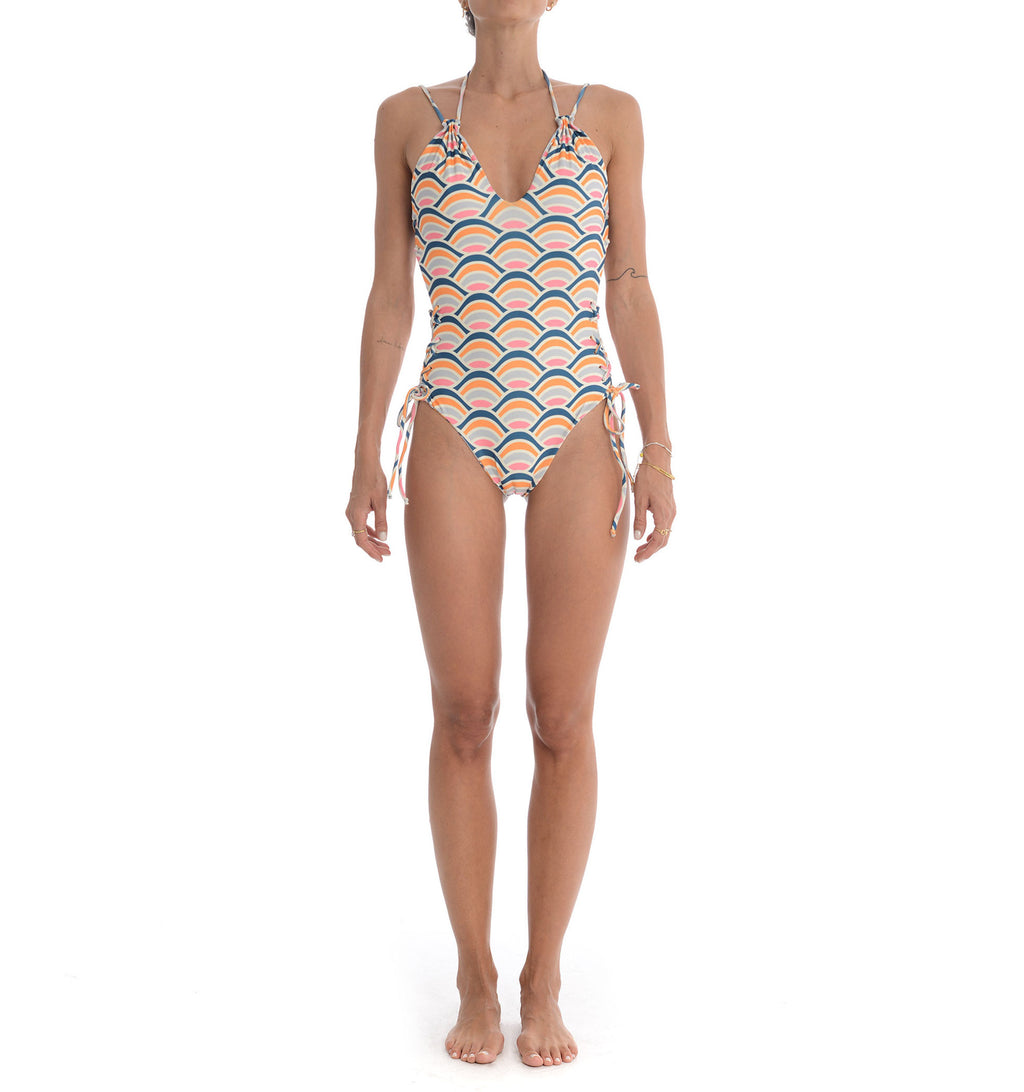 Costume Intero Reversibile Fantasia Tigri & Onde