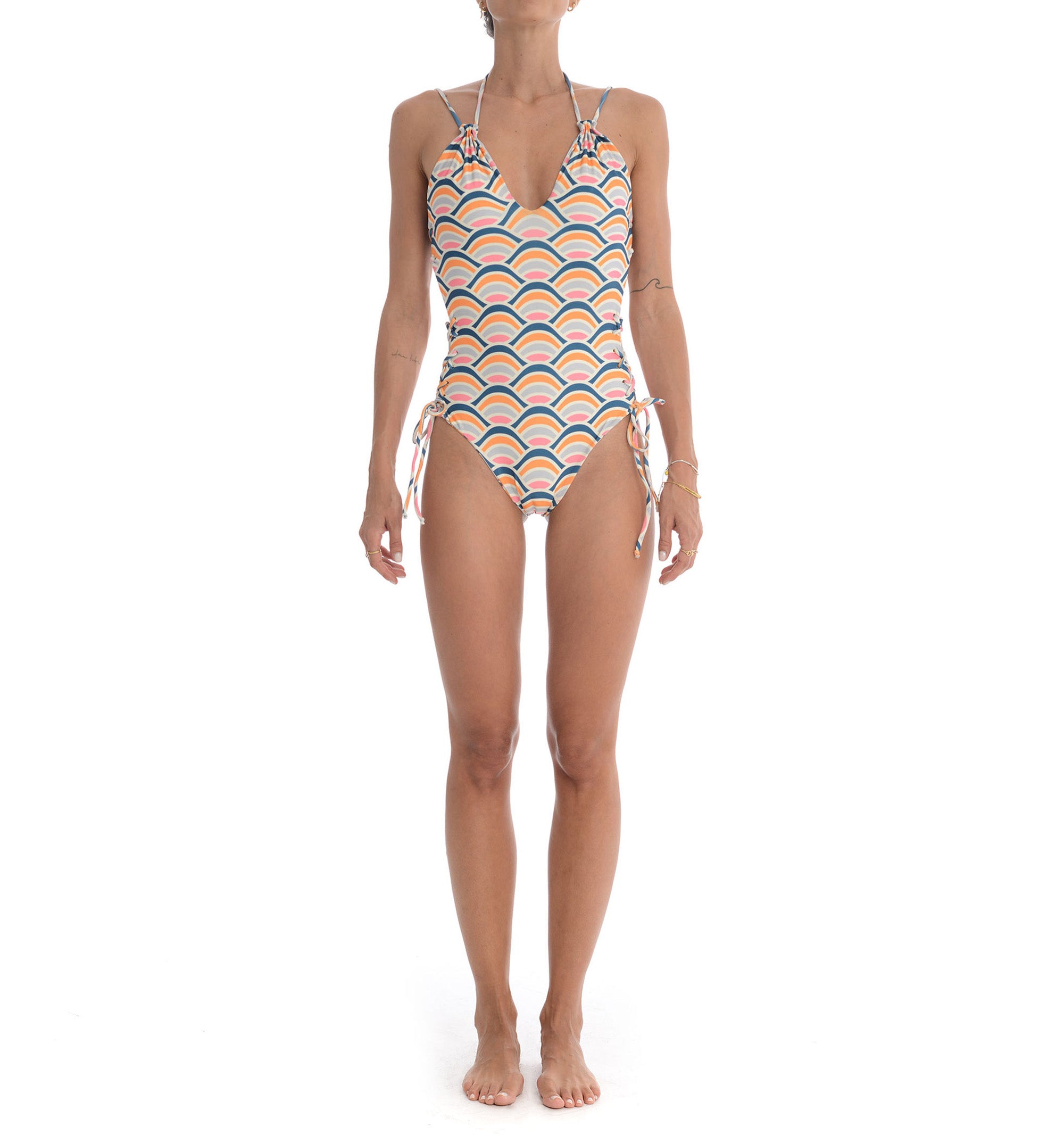 Costume Intero Reversibile Fantasia Tigri & Onde