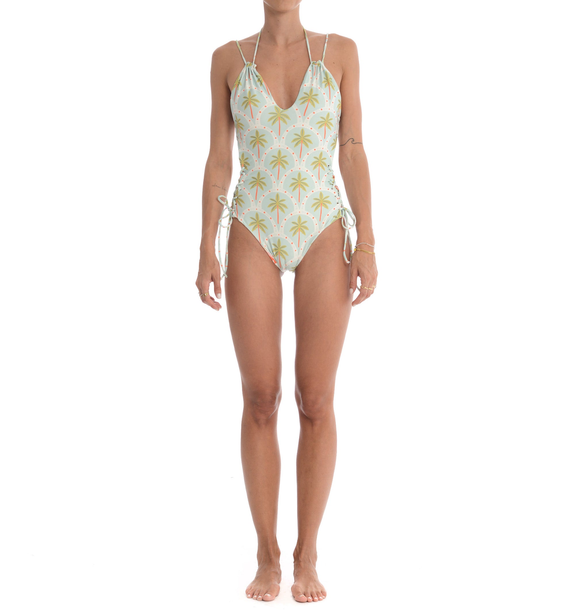 Costume Intero Reversibile Fantasia Palme