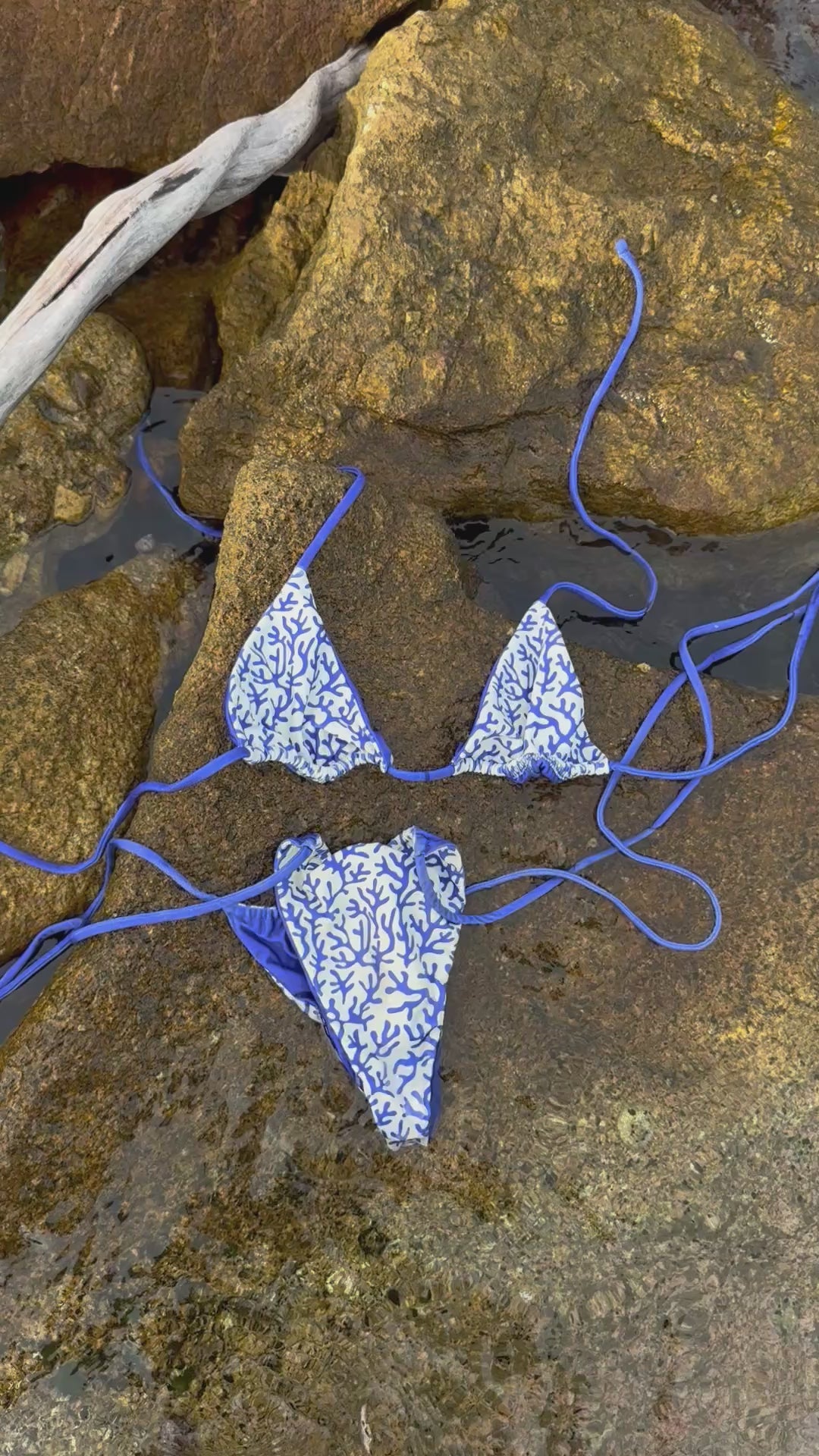 Bikini Due Pezzi Triangolo Fantasia Corallo Blu