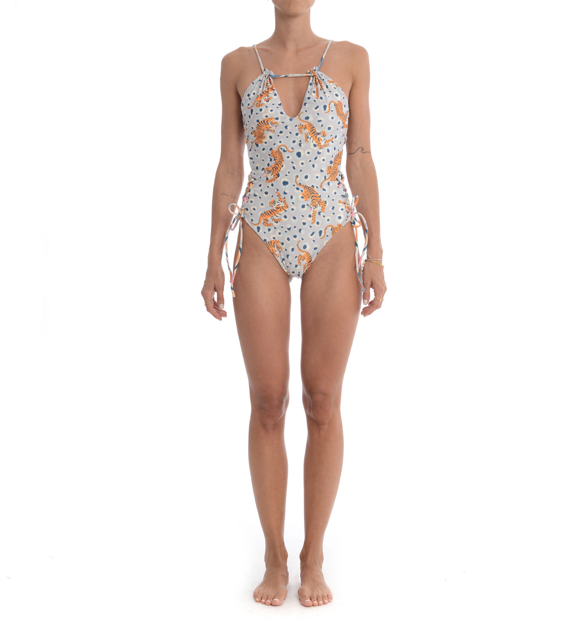 Costume Intero Reversibile Fantasia Tigri & Onde